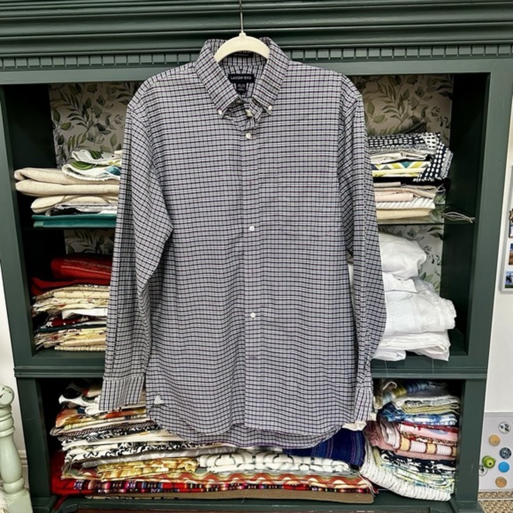 Lands End Plaid Flannel Shirt Men 100% Cotton Casual 15.5/34‎